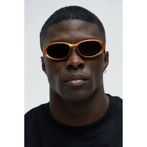 Retro Orange Oval Sunglasses Y2K Futuristic Wrap Around Matrix Unisex Shades
